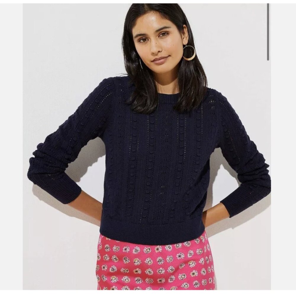 Loft Women's Navy Bobble Pointelle Cropped Sweater Size M